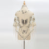 Elegant printed butterfly lace scarf shawl displayed on a mannequin.