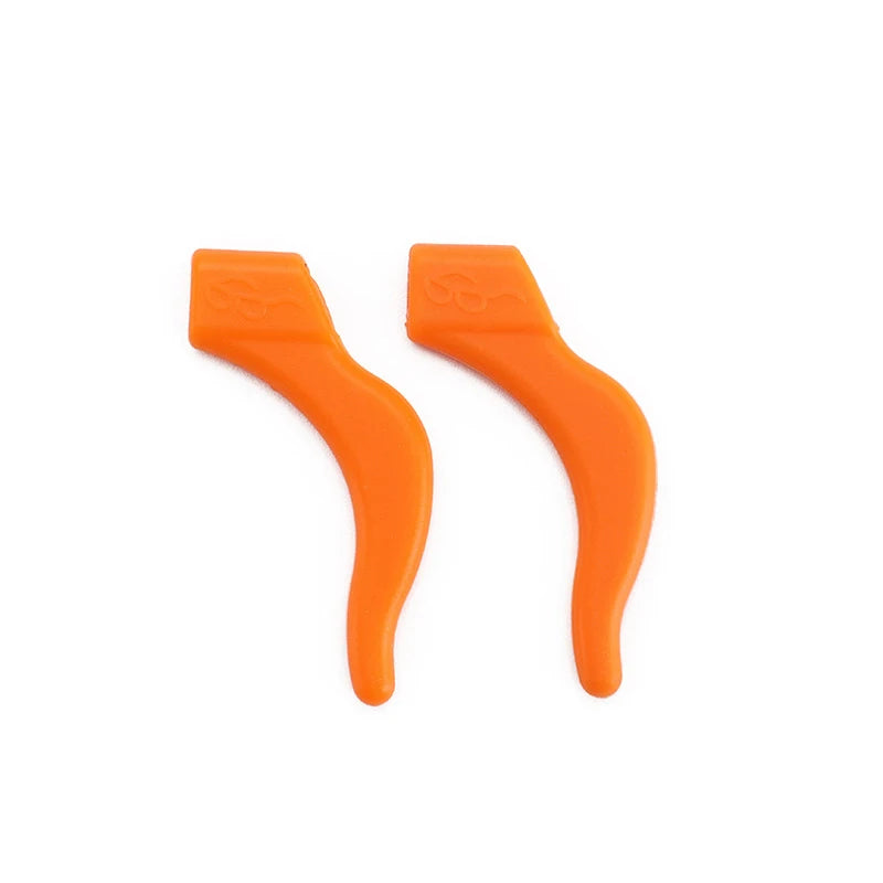 Two orange silicone ear hooks designed for sports and active use