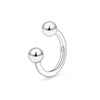 A silver crystal horseshoe barbell ring set with spherical beads.
