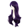 A long, dark purple curly hair extension wig displayed on a mannequin.