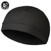 Black moisture-wicking cycling beanie cap shown from above