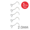 Five pairs of stainless steel nostril studs with crystal and gold finish, 2.0mm size.