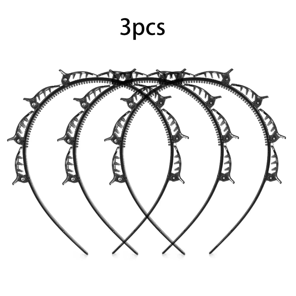 Three black multi-layer braided hair headband clips displayed on a white background.