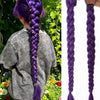 Purple synthetic braided ponytail for kids girls shown in a woman's hair against a green outdoor background