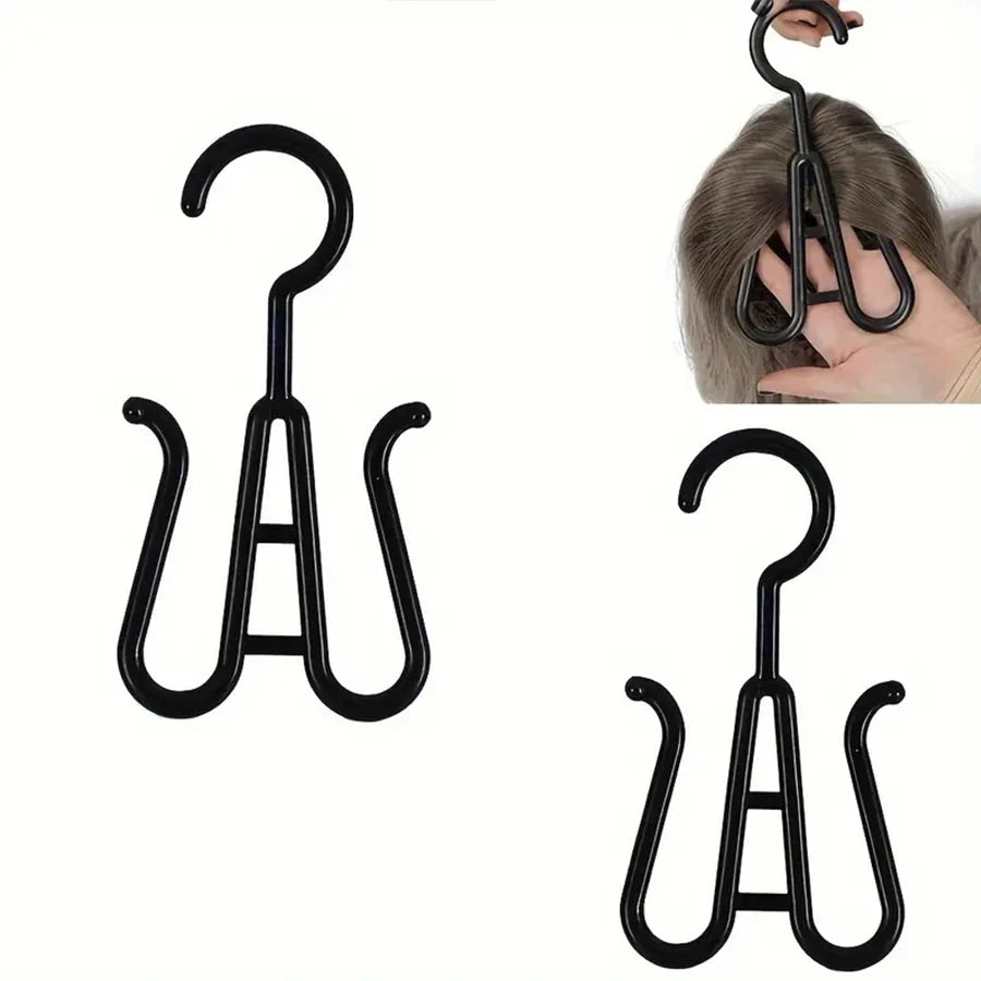 Black multi-use wig and accessory hangers with curved hooks for hair and items
