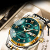 Reloj de cuarzo dorado para hombre con esfera verde oscuro y pulsera de plata