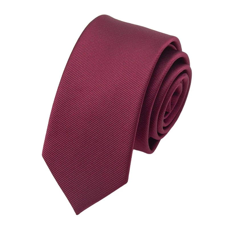 A maroon men's slim jacquard business tie folded and displayed against a white background.