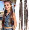 A young woman models long, dark brown beaded clip-in hair extensions with braids and fringe.