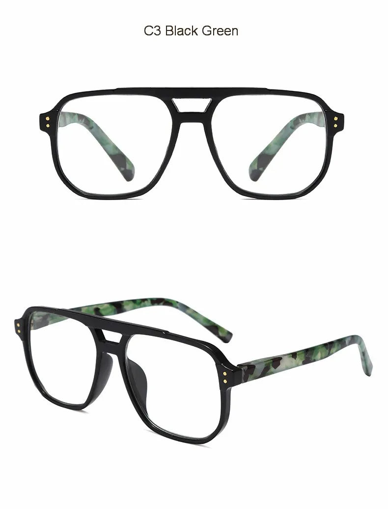 Gafas de lectura vintage estilo piloto negras y verdes con marcos oscuros y lentes estampados