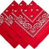 Red paisley bandana headband fabric with white embroidery shown diagonally