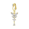 Gold-toned fashion belly button rings featuring a butterfly charm and a teardrop pendant.