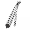 A black and white patterned neck tie featuring a traditional Arabic keffiyeh design.