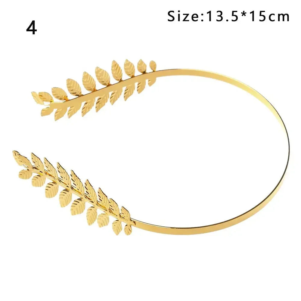 Gold leaf headband with olive leaves design, size 13.5x15cm.