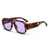 Lunettes de soleil carrées vintage avec un double pont et un motif de lentille marron et orange moucheté.