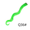 A vibrant lime green synthetic hair extension is shown in a smooth, flowing curve.