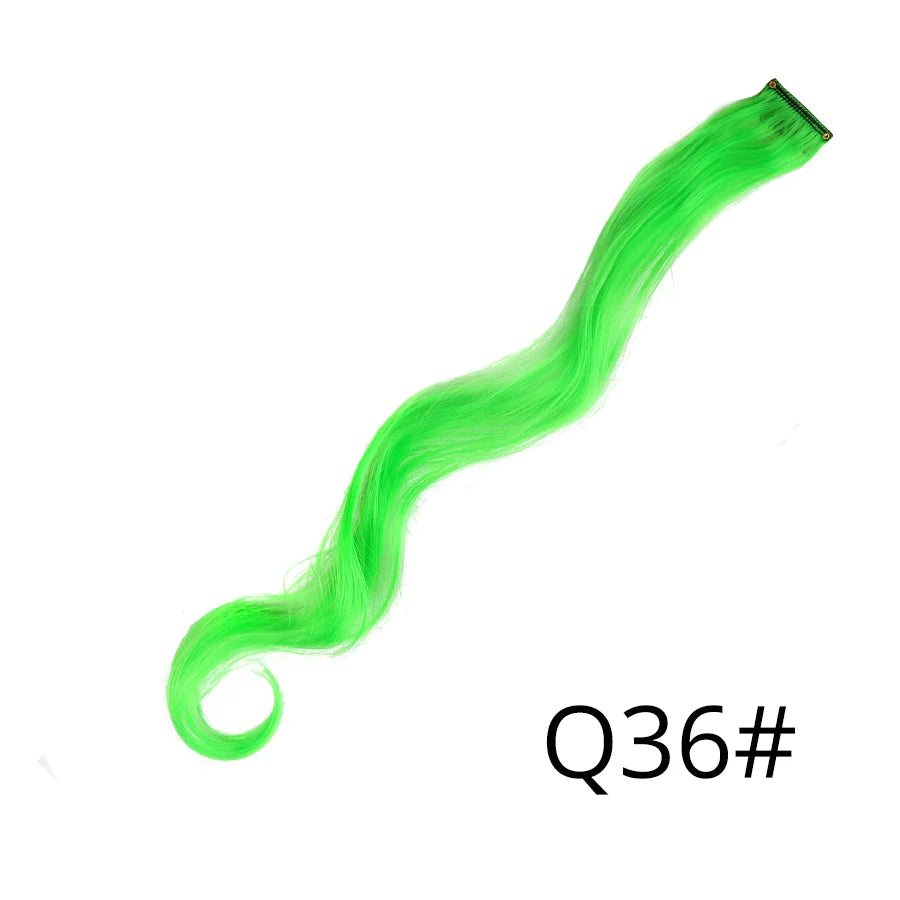 A vibrant lime green synthetic hair extension is shown in a smooth, flowing curve.