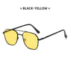 Black-yellow square sunglasses with a classic metal frame.