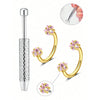 Stainless steel horseshoe nose stud with ball grabber and decorative floral accents