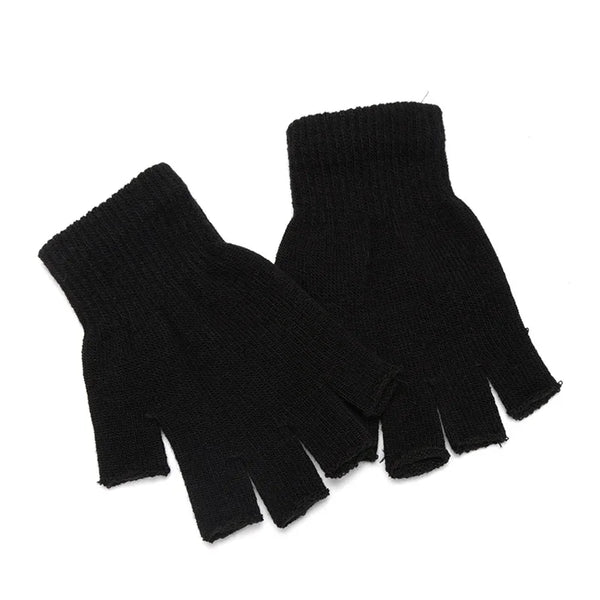 Black knit half finger gloves for winter warmth