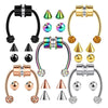 A collection of stainless steel nose ring hoops and body jewelry featuring various finishes and styles.
