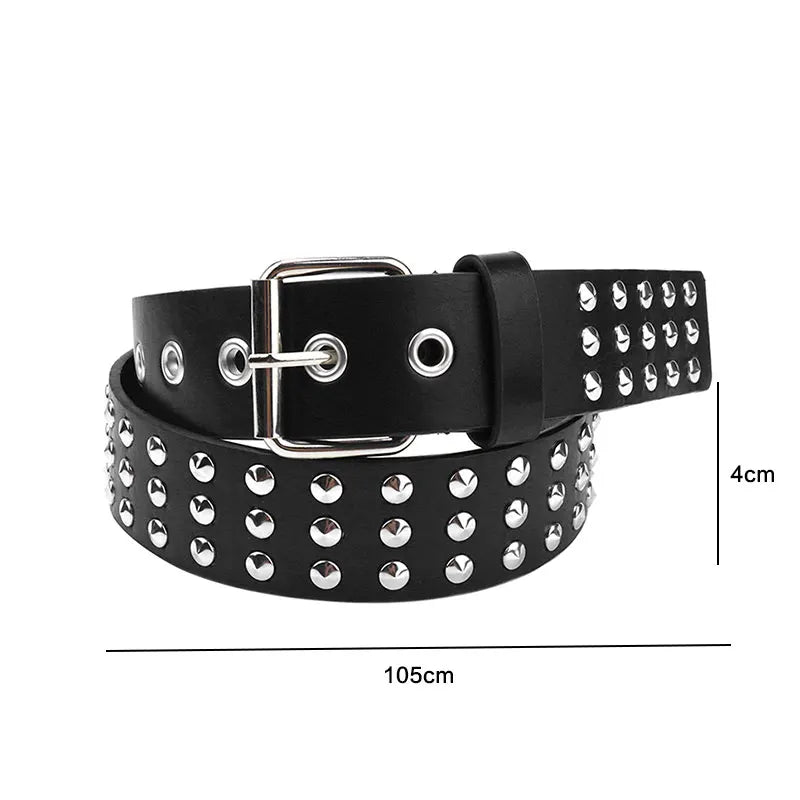 Black leather goth punk belt featuring silver buckles and bullet studs.