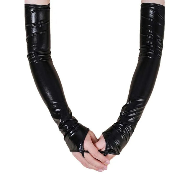 Black fingerless leather hook gloves for performance and cosplay