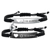 Set schwarze Perlenarmbänder mit silbernen Edelstahl-Anhängern, Text TE QUIERO