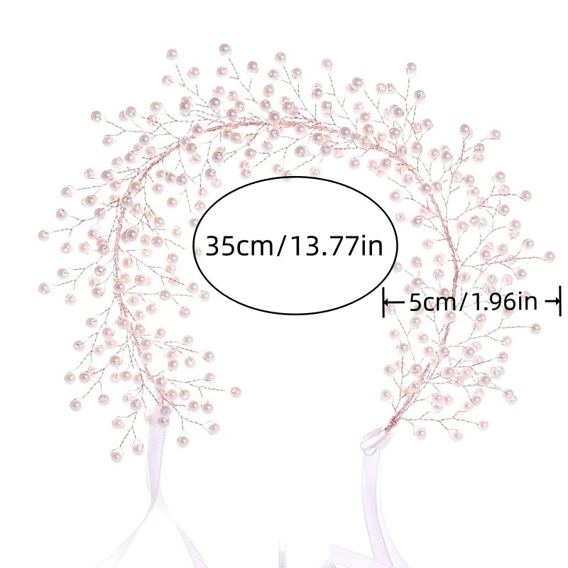 Elegant pearl hair vine headband measuring 35cm or 13.77in