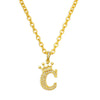 Gold chain necklace with a large initial C charm shaped like a crown