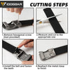 Quatre étapes montrant comment couper et installer une ceinture à chariot tactique pour le port EDC et CCW
