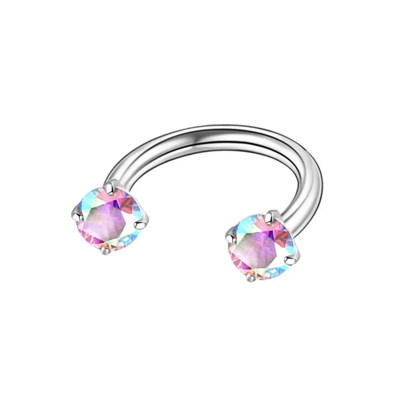 Silver stainless steel crystal hoop earrings with pink and blue facets