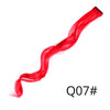 A vibrant red synthetic hair extension is shown in a flowing, curved style.