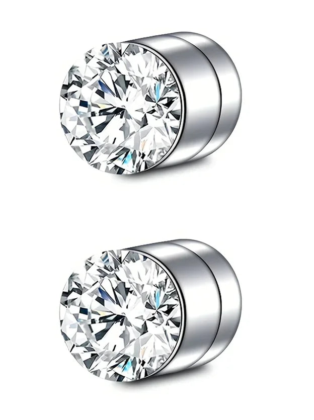 Silver magnetic nose stud earrings made of stainless steel and cubic zirconia stones