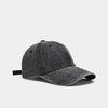 A dark gray washed cotton snapback cap shown from the side.