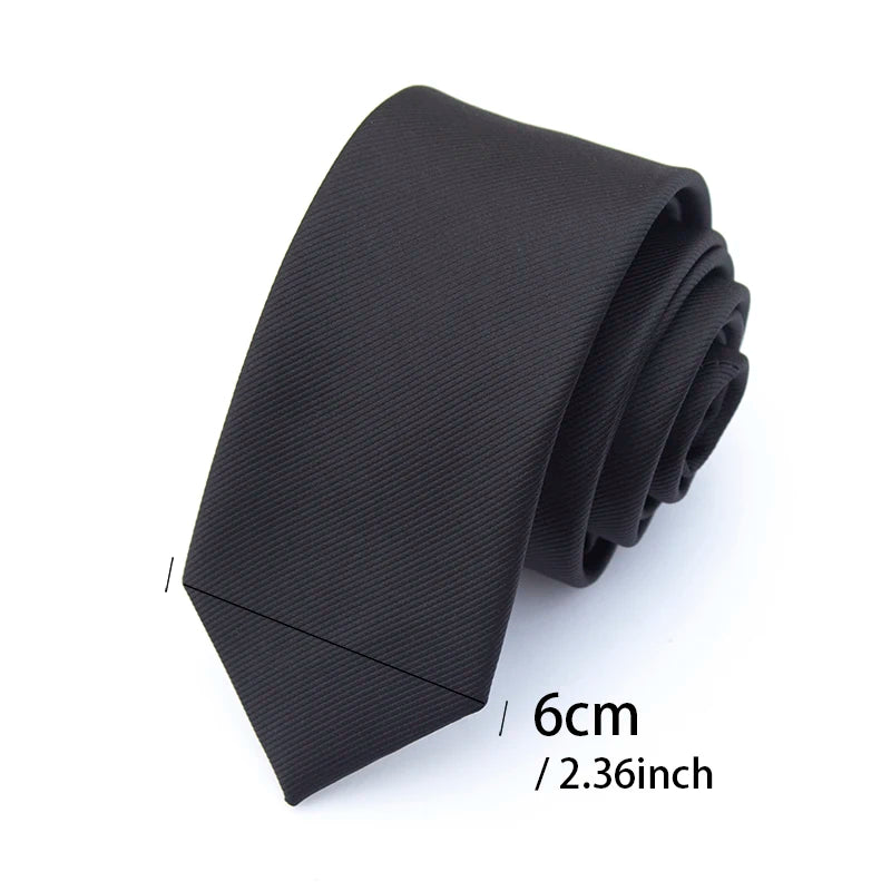 A folded solid black necktie shown flat with a measurement of 6cm or 2.36inch.
