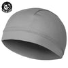 A gray moisture-wicking cycling beanie cap shown from the side.