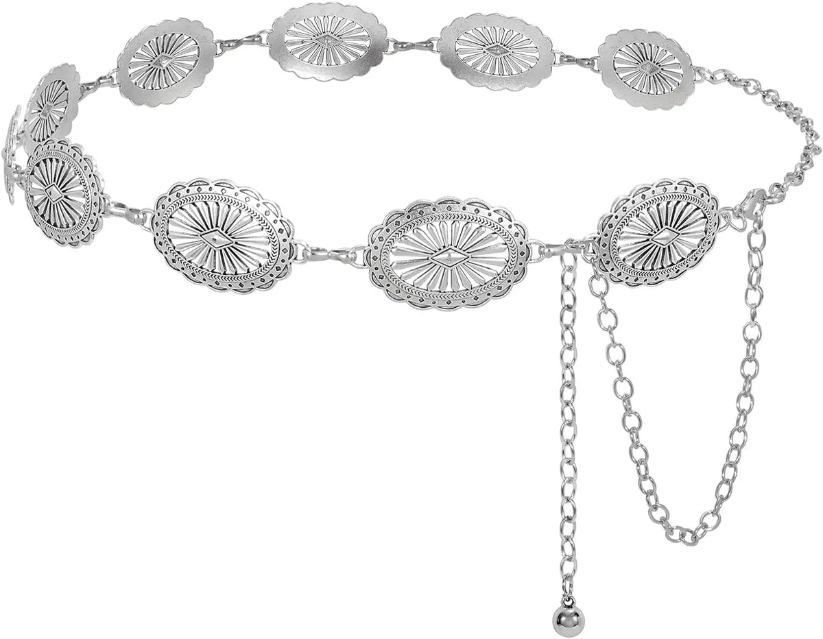 Ceinture à guirlande en métal argenté, style western