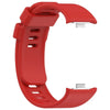 A red replacement silicone watch strap for a smartwatch, shown in a curved shape.