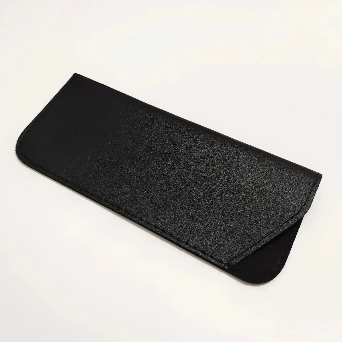 Black PU leather glasses case shown in a diagonal view.