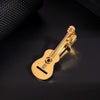 Goldfarbiger Titan-Klammer, geformt wie eine Gitarre, zur Sicherung musikalischer Instrumente.