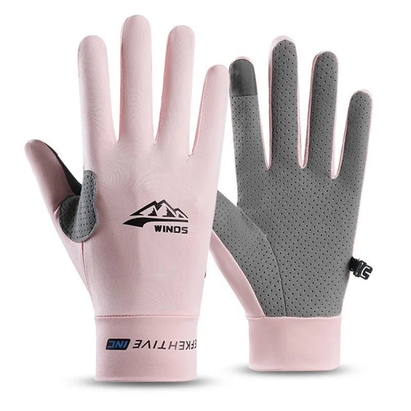 Gants de selle en soie glacée rose et gris avec protection UV pour les mains