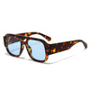 Gafas cuadradas retro de doble puente con monturas de tortuga marrón y lentes azules espejados