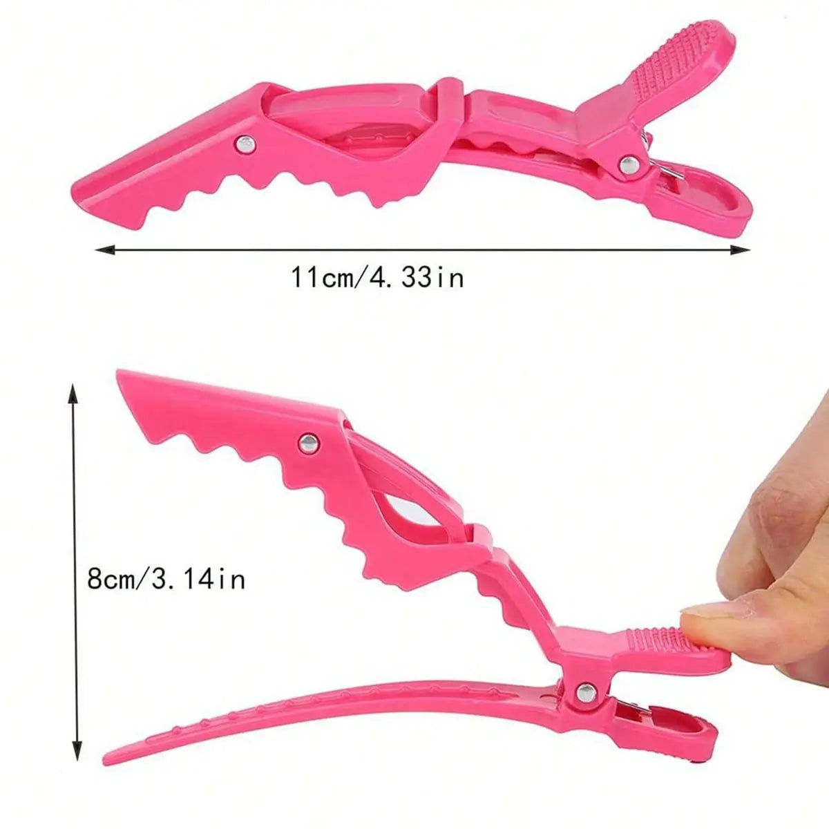 A pink professional multifunctional hair sectioning clips set shown in two views.