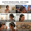 A collage showing various uses of a sparkling butterfly clip headband for weddings, concerts, professional settings, and dail