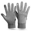 A pair of gray winter gloves with a sport design shown against a white background.