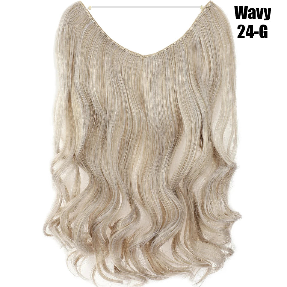 A bundle of wavy, light blonde hair extensions with a seamless finish.