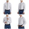 Men wearing white dress shirts with traditional Arabic keffiyeh pattern neck ties and blue jeans.