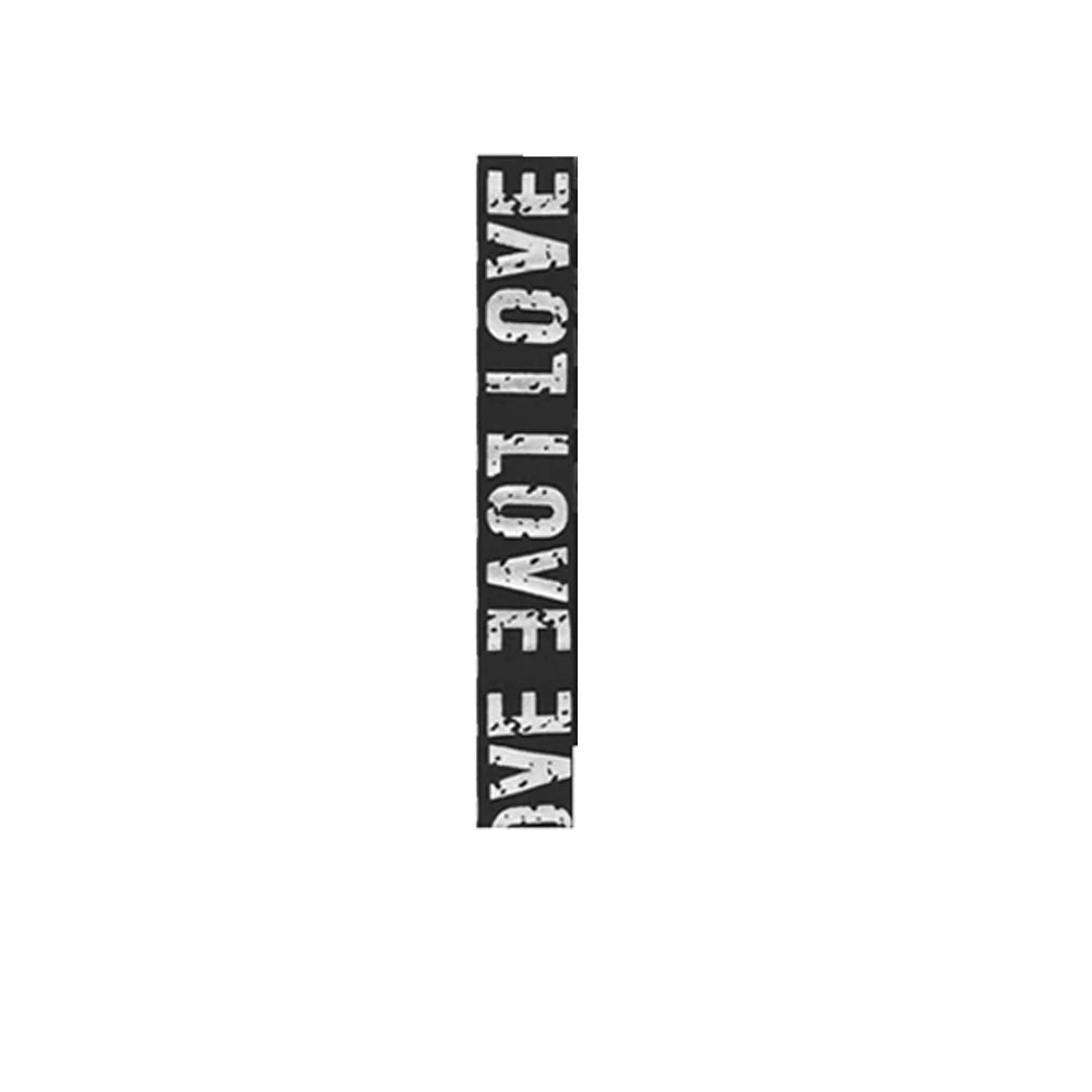 Black text spelling out LOVE vertically on a white background