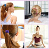 Close-up photos showing various styles of ponytails and updos using multi-color cotton elastic hair ties