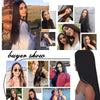 A collage of various women showcasing long straight hair extensions and natural styling looks.